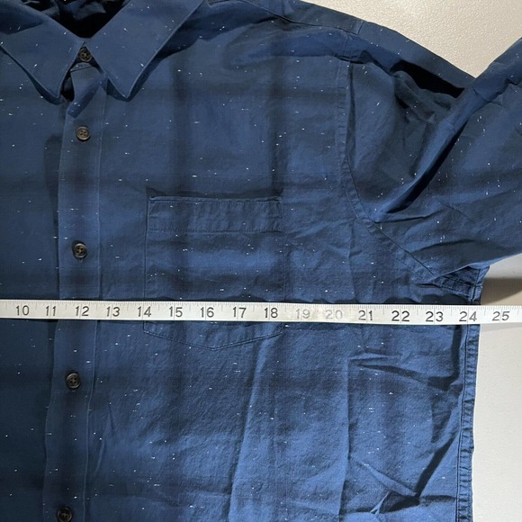 Travis Mathew Mens XL Button Up Shirt Short Sleeve Blue Black Plaid Cotton Blend - Picture 7 of 8